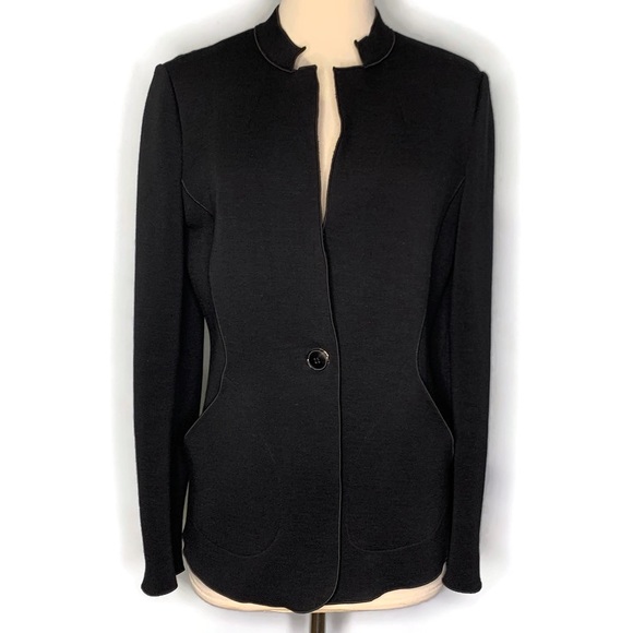 Giorgio Armani Women’s Black Open Front Knit Jacket Blazer With Pockets 44 8